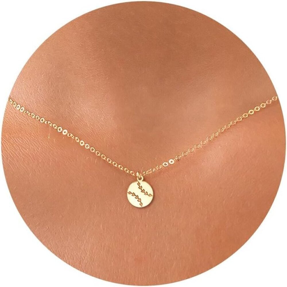 Gold Baseball Necklace 14K Gold Plated Dainty Jewelry for Women Sports Fans